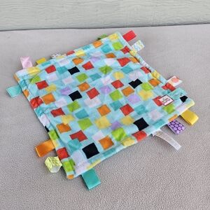 Taggies Bright Starts Plush Security Blanket Aqua Blue Squares Teether Lovey 12"